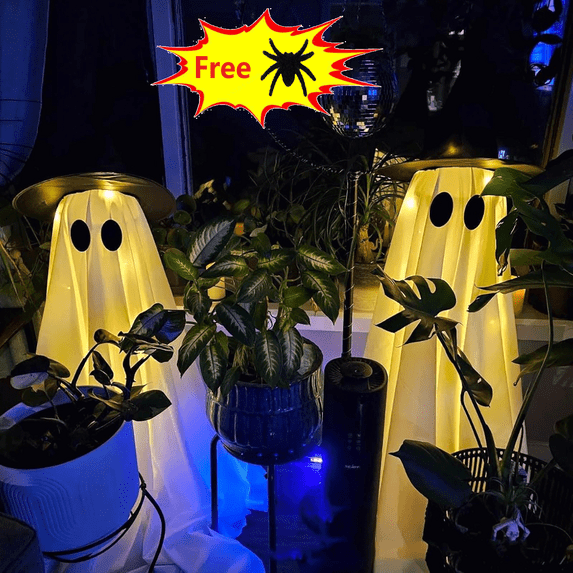 Suncoda 82Inch Ghost Decor, Halloween Decorations Outdoor - Extra Large White Cloth Cute Ghost with LED Lights Hat Remote Controller, Halloween Ghost Decorations for Holiday Porch Yard