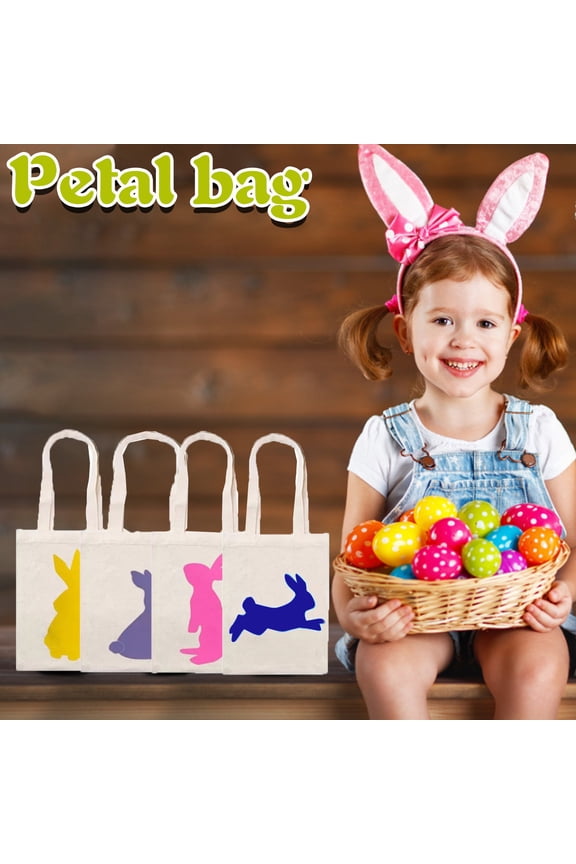 Easter Canvas Tote Bag, Large Bunny Tote Bags Easter Eggs Hunt Bags, Reusable Easter Colorful Bunny Non Woven Tote Bag for Women Kids