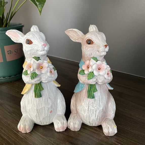 Suncoda Easter Decorative Ornaments, Easter Bunny Wine Cabinet Living Room Ceramic Tabletop Bookend Home Decor Lovely Gift, Easter Gifts for Kids