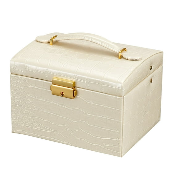 Suncoda Ornament Storage Box, Women's Jewelry Box Storage Box Leather Jewelry Storage Box With Lock Three-layer Jewelry Box