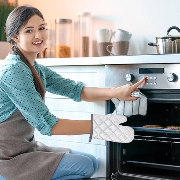 Clearance! Suncoda Oven Mitts Heat Resistant, 1 Piece of Silver Microwave Non Scalding Non Slip Gloves Kitchen Oven Baking Special for Kitchen Restaurant, 9.4"x6.7"
