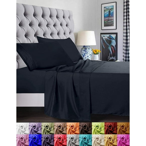 1500 Series Super Soft Split King 4-Piece Sheet Set, Deep Pocket, Wrinkle-Resistant, Fade-Resistant - Split King Black