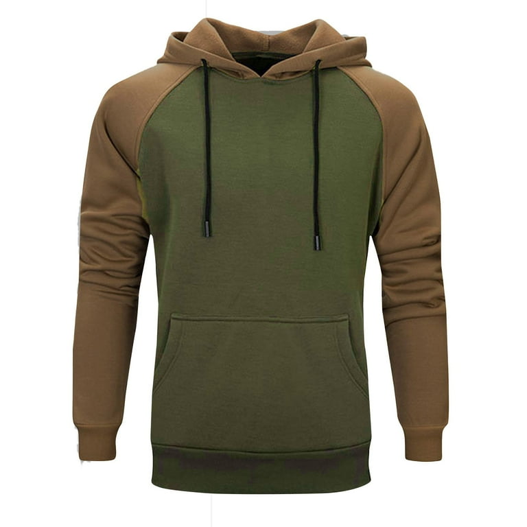 Clearance Sweatshirs for Men Casual Hoodies Color Block Patchwork Fleece Long Sleeve Pullover Pocket Sweatshirts