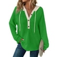 thumbnail image 1 of Clothing 2025 Sweatshirts for Women 2025 Sweatshirts Hoodies Knit Drawstring Hoodie Casual Button V Neck Tops Pullover Sweatshirt Womens Plus Size Sweatshirts Green M, 1 of 7