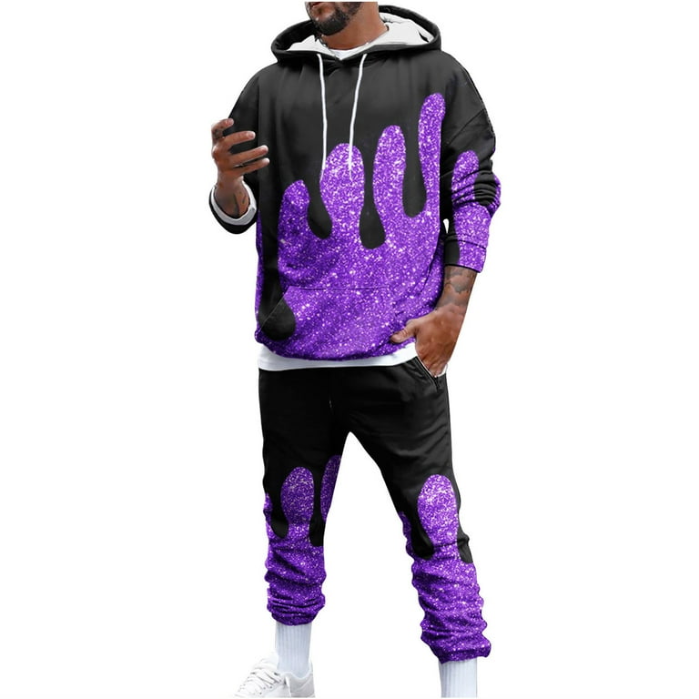 Clearance Sweatsuits for Men Long Sleeve 2 Piece Hoodie Sweatpants Tracksuit Set Casual Print Comfy Jogging Suits