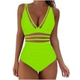 thumbnail image 1 of Swimsuit Coverup Women's V Neck Solid Swimsuit Mesh Splicing Padded Cups for Supportive and Stylish Beachwear, 1 of 4