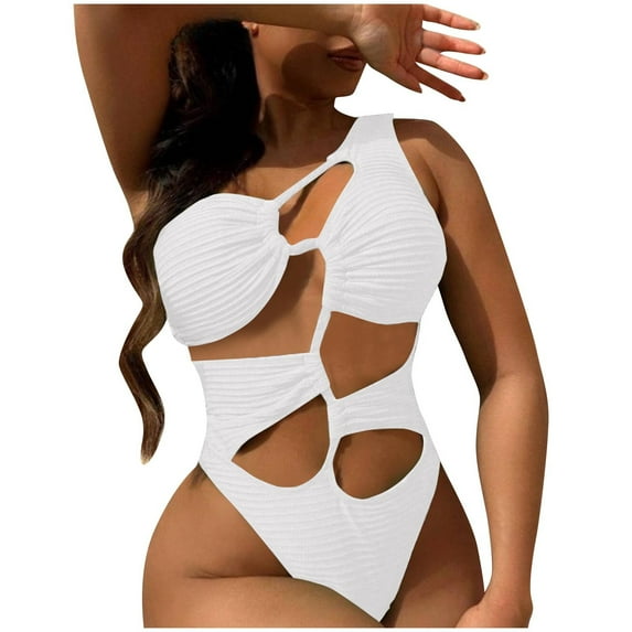 Clearance Swimsuits One Piece Cut out One Piece Swimsuit for Women One Shoulder Bathing Suit High Cut Bikini Thong Comfortable Beach Wear