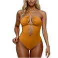 thumbnail image 1 of Swimsuits for Women Under 10.00 Women's Solid Color Fashion Swimsuit Halter Criss Cross Neck Swimsuit Adjustable Suspenders Backless One Piece Beach Wear, 1 of 5