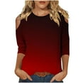 thumbnail image 1 of T Shirts Elbow Sleeve Blouse Women's Fashion Printed T-shirt 3/4 Sleeves Blouse Round Neck Casual Tops, 1 of 5