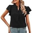 thumbnail image 1 of Clearance T Shirts for Women Lady's V Neck Short Sleeved Chiffon Ball Temperament Top Ruffled Cotton Dot Casual Top Summer Tops for Women 2024 Womens Blouses, 1 of 6
