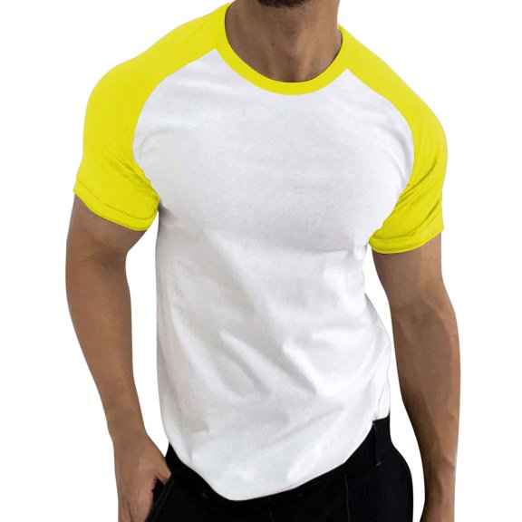 2025 T-Shirts for Men Comfortable Soft Men's T-shirt Mens Casual Sports Color Block Raglan Sleeves Round Neck T Shirt Classic Basic Tees