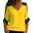thumbnail image 1 of Clothing T Shirts for Women Casual Contrast Color Off Shoulder V Neck Short Sleeve T Shirt Women Summer Tops for Women 2026 Womens Blouses, 1 of 8