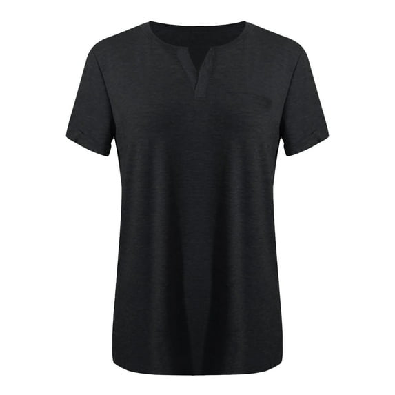 Clothing T Shirts for Women Ladies Top V Neck Fashion Solid Color Short Sleeve Pocket Loose T Shirt Summer Tops for Women 2026 Womens Blouses