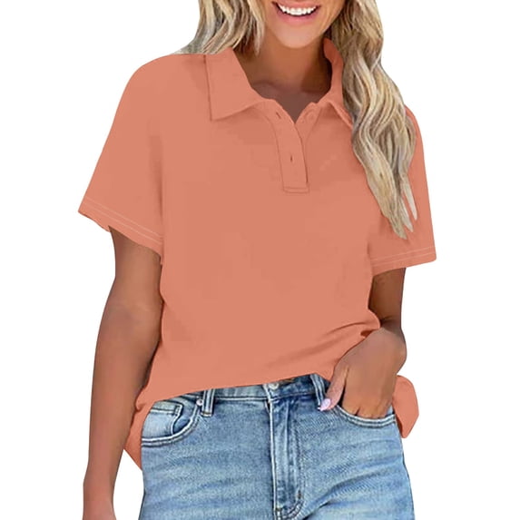 Clothing T Shirts for Women Women Short Sleeved Casual Stand Up Collar Buckle Top Casual Collar Loose Top Summer Tops for Women 2026 Womens Blouses