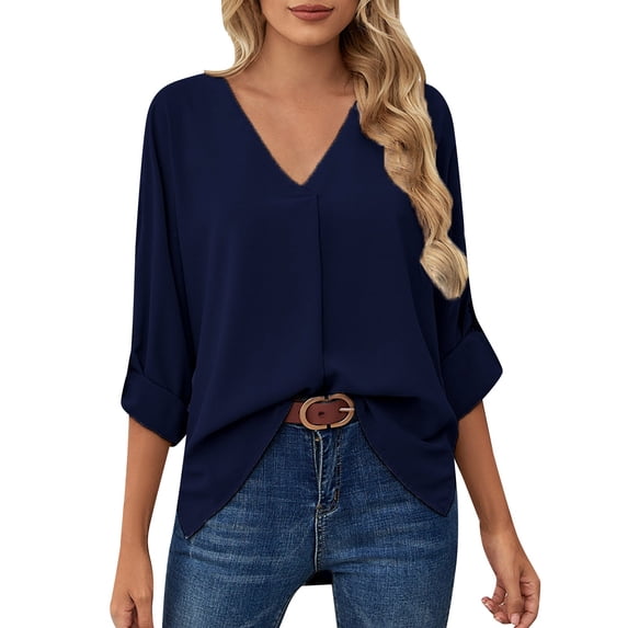 Clothing T Shirts for Women Women's Solid V Neck Long Sleeve Casual Fashion Chiffon Shirt Top Summer Tops for Women 2025 Womens Blouses