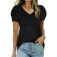 thumbnail image 1 of Clothing T Shirts for Women Womens Casual Solid Color Knotted V Neck Short Sleeve T Shirt Women's Top Summer Tops for Women 2025 Womens Blouses, 1 of 7