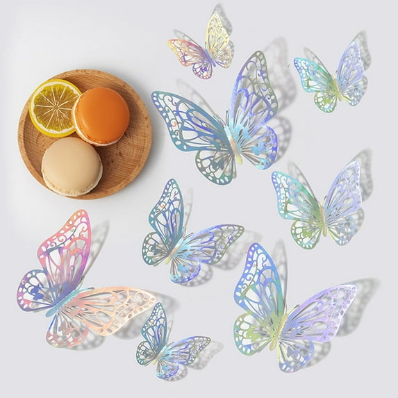 Clearance!TAKTUK Wall Art,12Pcs 3D LaserButterfly Wall Decorations 3 Sizes 6Styles 4 Coloer Butterfly Party Decorations Birthday Decorations Butterflies for,Wall Decor Living Room,Home Decor