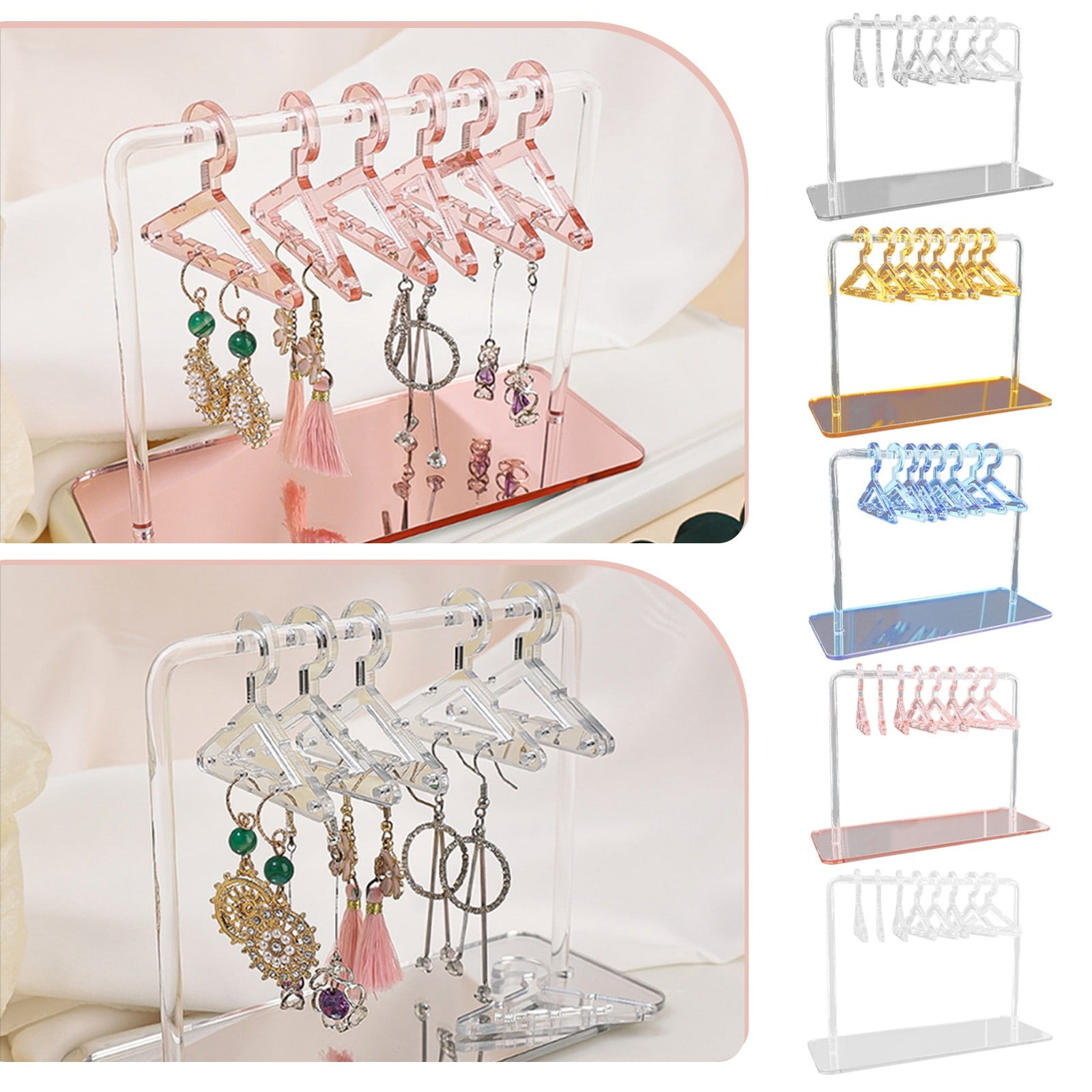 Acrylic Earring Display Rack With Mini Hangers - Hanging Organizer For Dangle & Stud Earrings, Jewelry Storage
