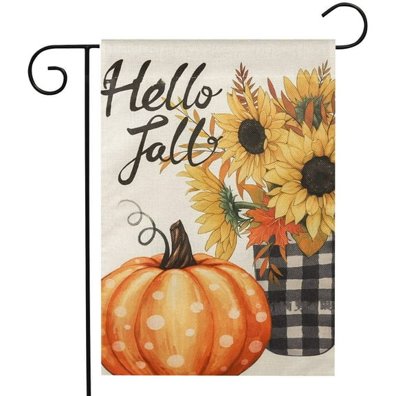 Clearance TOFOTL Hello Fall Pumpkin Garden Flag Vertical Double Sided 12x18 Inch Small Yard Flag Thanksgiving Autumn Burlap Yard Seasonal Holiday Outdoor Decor