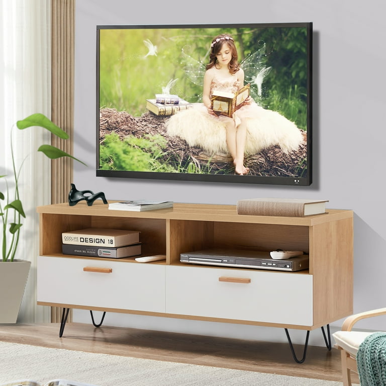White tv console online with wood top