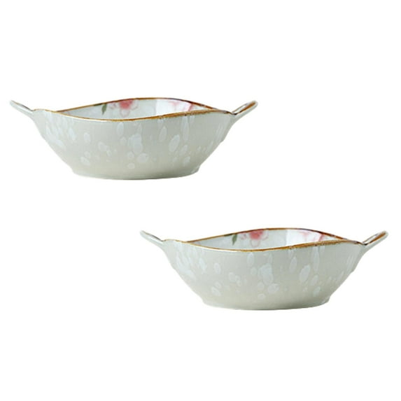 Clearance Tableware under $20 Pasta Bowl Dinnerware For Kitchen With Double Handles Rustic Porcelain Pasta Bowl Japanese For Cereal Pasta Ramen Salad And Soup Underglaze Print
