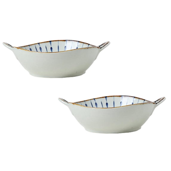 Clearance Tableware under $20 Pasta Bowl Dinnerware For Kitchen With Double Handles Rustic Porcelain Pasta Bowl Japanese For Cereal Pasta Ramen Salad And Soup Underglaze Print
