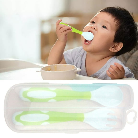 Clearance Tableware under $5 Baby Spoon And Fork Set Travel Case Bendable & Non Slip Handle Baby Training Spoon With Storage Box Portable Baby Tableware For Babies Infants Toddlers