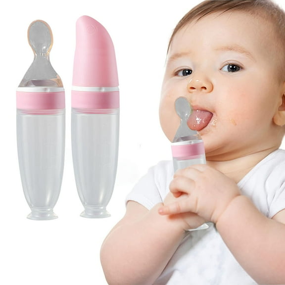 Clearance Tableware under $5 Feeding Baby Spoon Food Grade Liquid Silica Gel Suction Cup Extrusion Type Rice Paste Spoon Baby Cutlery Rice Paste Bottle