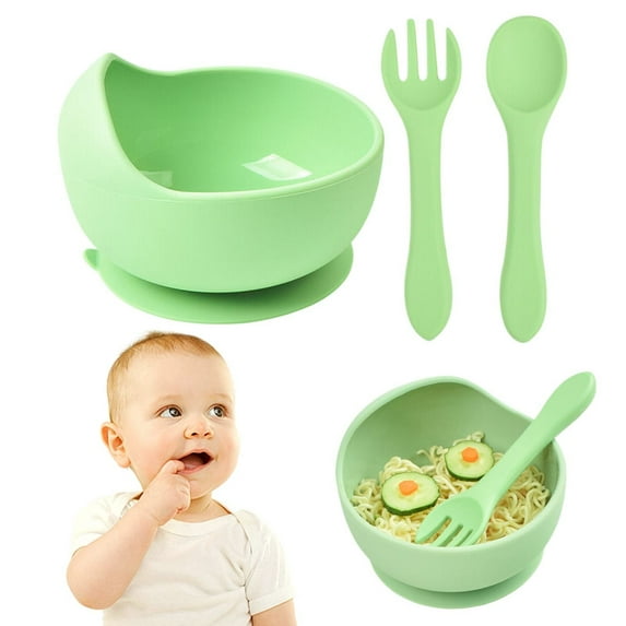 Clearance Tableware under $6 Almond Silicone Suction Cup And Spoon Set Baby Bowl Non Breakable Baby Feeding Utensils Stage 1 Self Feeding Weaning Food First Set