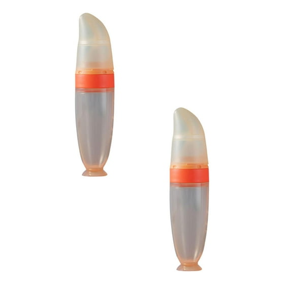 Clearance Tableware under $7 Feeding Baby Spoon Food Grade Liquid Silica Gel Suction Cup Extrusion Type Rice Paste Spoon Baby Cutlery Rice Paste Bottle