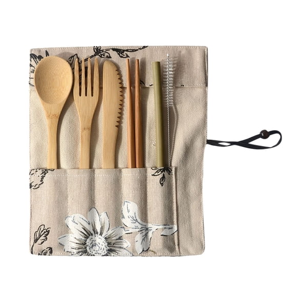 Clearance Tableware under $10,Portable Bamboo Cutlery Travel Eco-friendly Fork Spoon Set Include Reusable Bamb