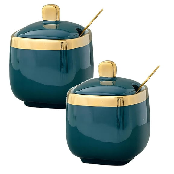 Clearance Tableware under $15 Ceramic Sugar Bowl Container With Lid And Spoon Seasoning Box Ceramic Condiment Pot Condiment Jar For Coun