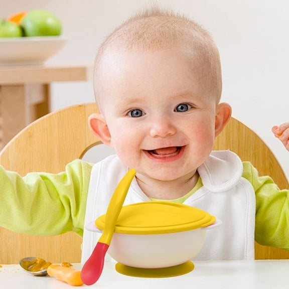 Clearance Tableware under $5 Non Slip Temperature Sensitive Binaural Sippy Bowl Baby Sippy Bowl With Lid With Soft Head Spoon Training Bowl
