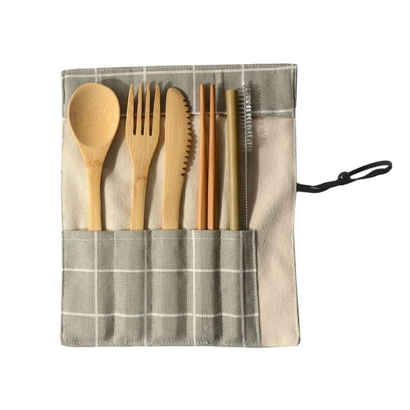 Clearance Tableware under $6 Portable Bamboo Cutlery Travel Eco-friendly Fork Spoon Set Include Reusable Bamb