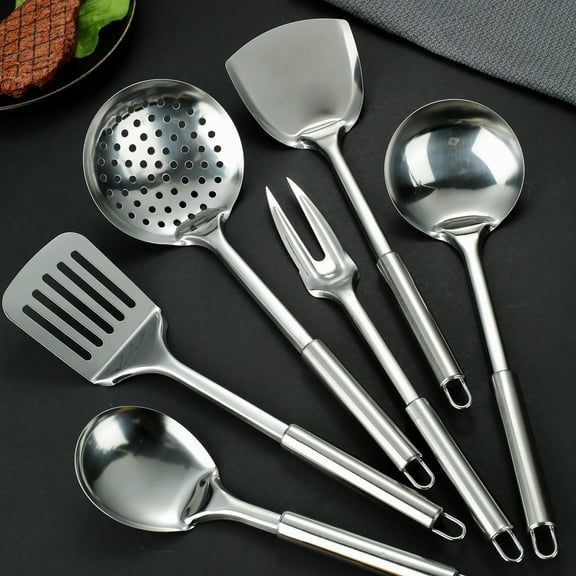 Clearance Tableware under $7 6 Stainless Kitchen Cooking Utensil Set Serving Tools Server Spatula Spoon