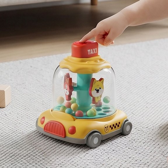 Clearance!Taxi Shape Rotating Ball Toy for Toddlers,Press&Spin Early Educational Toy Car,Hand-Eye Coordination Training Sliding Toy for Boys Girls Ages 18M+ Christmas Stocking Stuffer & Birthday Gift