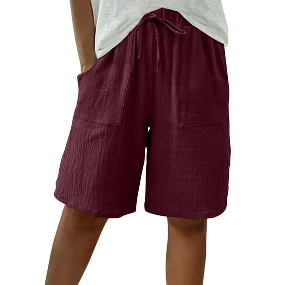 Iyufng Summer Shorts for Women Knee Length Plus Size Summer Casual Beach Elastic Waist Drawstring Comfy Trendy Shorts,Solid Color Casual Shorts Capris S-3XL