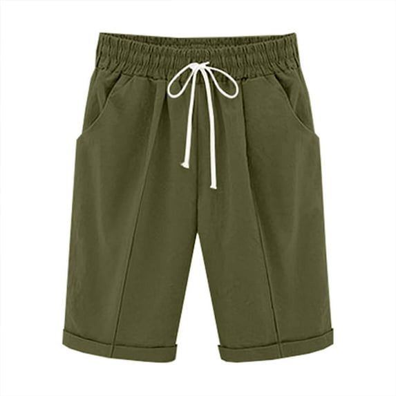 Iyufng Summer Shorts for Women Knee Length Plus Size Summer Casual Beach Elastic Waist Drawstring Comfy Trendy Shorts,Solid Color Fashionable Temperament Five Part Pants,S-2XL
