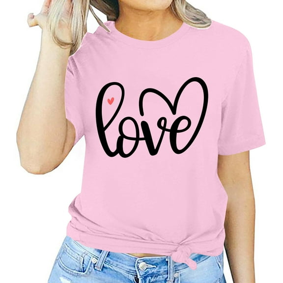 Tbopshirt Valentine's Day T-Shirts for Women Tees,Plus Size Womens Tops,Women Valentines Day Short Sleeve Heart Printed T-Shirt Novelty Graphic S-XXXL