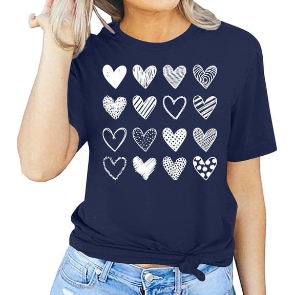 Tbopshirt Valentine's Day T-Shirts for Women Tees,Plus Size Womens Tops,Women Valentines Day Short Sleeve Heart Printed T-Shirt Novelty Graphic S-XXXL