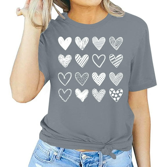 Tbopshirt Valentine's Day T-Shirts for Women Tees,Plus Size Womens Tops,Women Valentines Day Short Sleeve Heart Printed T-Shirt Novelty Graphic S-XXXL