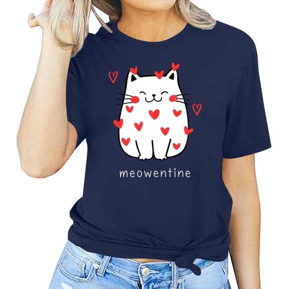 Tbopshirt Valentine's Day T-Shirts for Women Tees,Plus Size Womens Tops,Women Valentines Day Short Sleeve Heart Printed T-Shirt Novelty Graphic S-XXXL