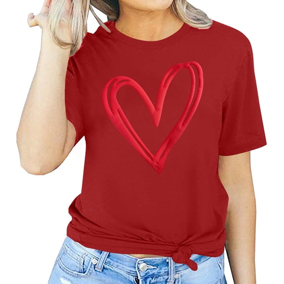 Tbopshirt Valentine's Day T-Shirts for Women Tees,Plus Size Womens Tops,Women Valentines Day Short Sleeve Heart Printed T-Shirt Novelty Graphic S-XXXL