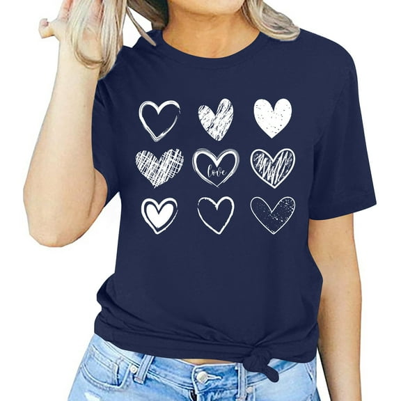 Tbopshirt Valentine's Day T-Shirts for Women Tees,Plus Size Womens Tops,Women Valentines Day Short Sleeve Heart Printed T-Shirt Novelty Graphic S-XXXL