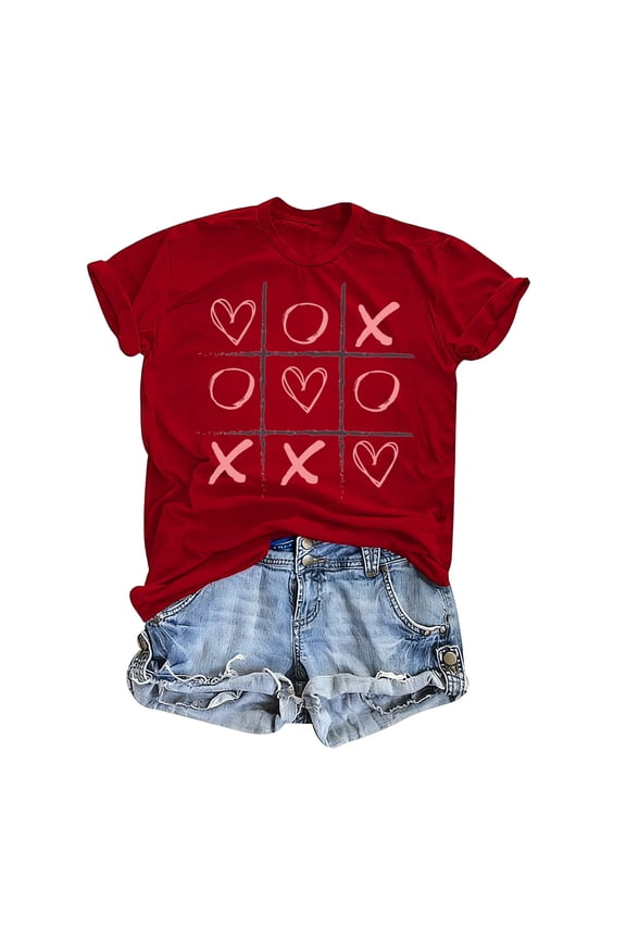 Valentine's Day T-Shirts for Women Tees,Plus Size Womens Tops,Women Valentines Day Short Sleeve Heart Printed T-Shirt Novelty Graphic S-XXXL