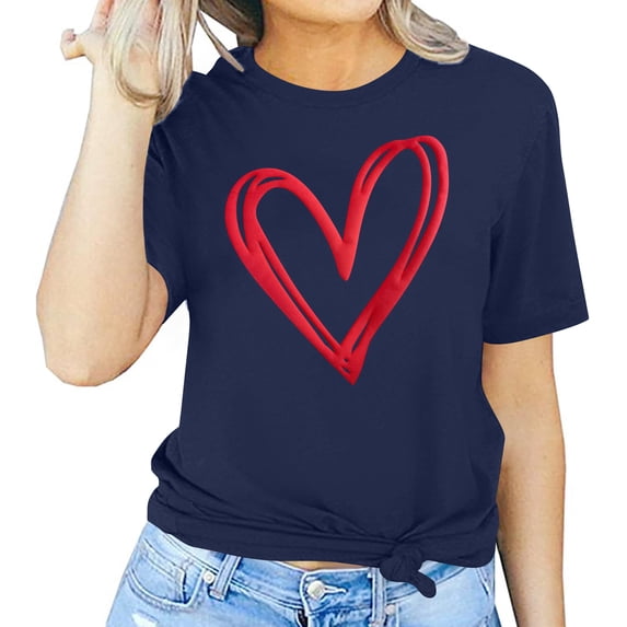 Tbopshirt Valentine's Day T-Shirts for Women Tees,Plus Size Womens Tops,Women Valentines Day Short Sleeve Heart Printed T-Shirt Novelty Graphic S-XXXL