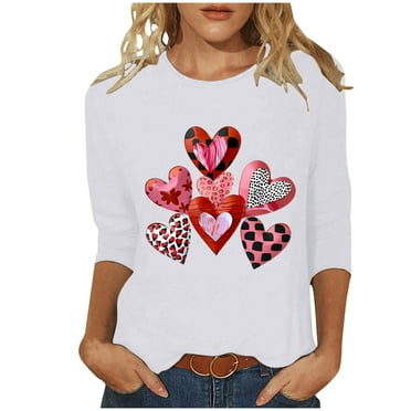 Clearance!Tbopshirt Valentine's Day T-Shirts for Women 3/4 Sleeve Casual Crewneck Loose Graphic Tees Summer Plus Size Tops,S-XXXXXL