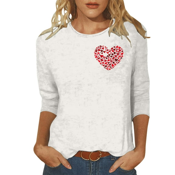 Tbopshirt Valentine's Day T-Shirts for Women 3/4 Sleeve Casual Crewneck Loose Graphic Tees Summer Plus Size Tops,S-XXXXXL