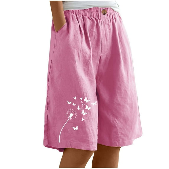 Iyufng Womens Shorts Casual Printed Half Shorts Pants Elastic Waist Buttons with Pockets Pants,Summer Shorts for Women,S-2XL