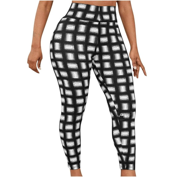 Clearance!Tbopshirt Womens Yoga Leggings Clearance Tight Fitting High Stretch High Waist Tummy Control Fitness Plaid Yoga Pants Plus Size,S-XL